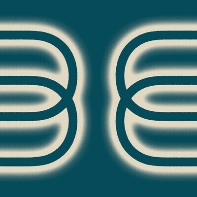 Two sets of thick, parallel, rounded lines form mirrored shapes on a dark teal background, with a light glowing effect outlining each shape. The design creates a symmetrical, abstract pattern.