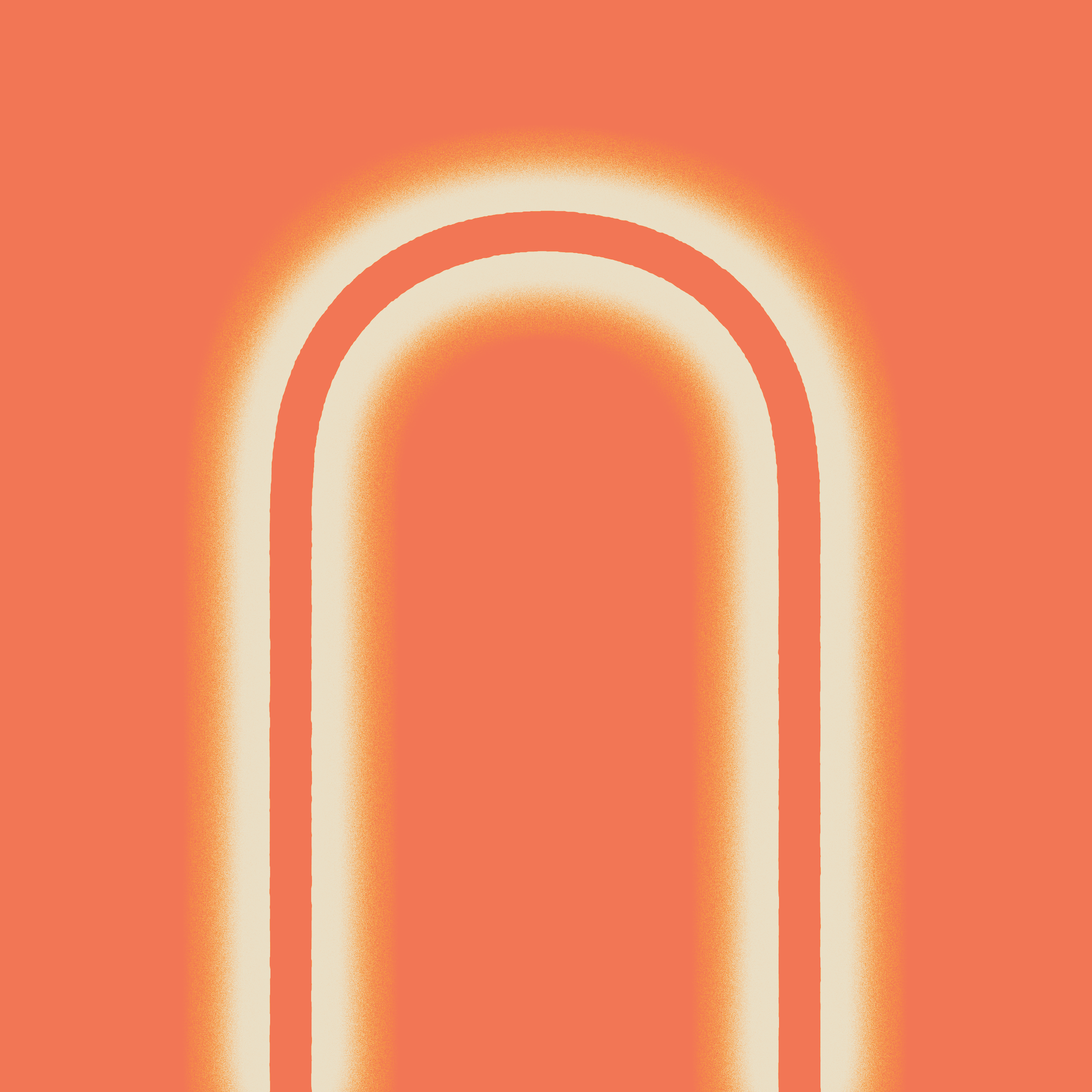 A glowing white, arch-shaped line with a yellowish halo on an orange background, forming an upside-down U shape in the center of the image.